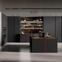 Kabinet Dapur Modular Modern Kelas Atas dengan Veneer Kayu dan Keran untuk Apartemen, Konstruksi Papan Melamin