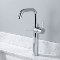 Meilleure Vente Robinet de Lavabo de Salle de Bain Monocommande à Col Long, Mitigeur Chaud, Montage sur Plateau, Monotrou, en Laiton Brossé Nickel Moderne