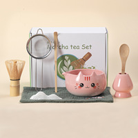 Ensemble de thé matcha pour chat mignon en gros avec bol en céramique, fouet chasen, support, cuillère, tamis – Kit traditionnel de cérémonie du thé japonais