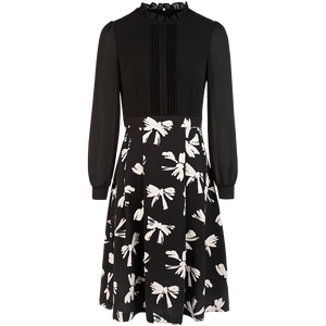 Abito Midi da Donna Primavera Autunno <span class=keywords><strong>Bianco</strong></span> e <span class=keywords><strong>Nero</strong></span> <span class=keywords><strong>con</strong></span> Stampa a Fiocco, Cerniere, Vita Naturale e <span class=keywords><strong>Colletto</strong></span> a Volant per Ufficio e Casual - Product Image 6