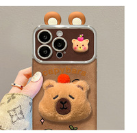 BT dessin animé Capybara pousser 3D poupée coque de téléphone 16 15 Pro Max14 Plus 13 12 Pro Max 11 Kawaii peluche téléphone portable housse de protection