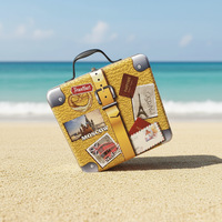 Conception personnalisée en métal Grande boîte de voyage en fer-blanc de style valise avec poignée en cuir PU et serrure Grande boîte en fer blanc carrée avec poignée
