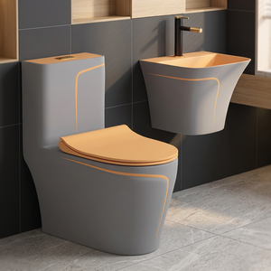 Hermosa cerámica de colores, artículos sanitarios, lavabo de baño, inodoro, línea azul dorada, lavabo de medio Pedestal y juego de inodoro de cerámica de una pieza - Product Image 5