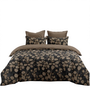 Juego de Ropa de Cama Botánica Refinada de Polonia, Funda de Edredón Vintage Gris Marrón con Hojas, para Dropshipping en la UE, 3 Piezas - Product Image 1