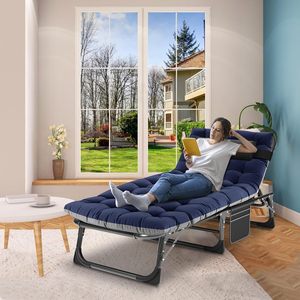Cama Plegable de 5 Posiciones con Marco de Metal, Tumbona Reclinable Portátil para Camping, Playa, Piscina y Tomar el Sol - Product Image 3