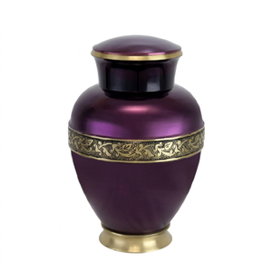 Purple Aluminum Cremation Urn Metal Keepsake <b>Casket</b> Decorative <b>Ash</b> Vessel Memorial Burial Container - Indian Home Crafts - Product Image 1