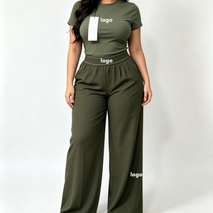 Set Yoga Estivo da Donna di Marca di Lusso Personalizzato, <span class=keywords><strong>Pantaloni</strong></span> a Gamba Larga e Maniche Corte, Traspirante e Confortevole - Product Image 1