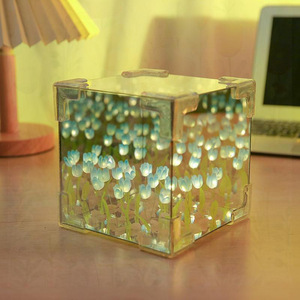 Tulipano piccola lampada da notte rosa fatta a mano cubo magico fai da te 2024 Set di decorazioni fornisce San Valentino regalo per la festa della mamma le sue donne - Product Image 5