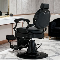 Fauteuil de barbier vintage en acier avec pompe hydraulique professionnelle, repose-pieds réglable et siège en cuir véritable - rétro