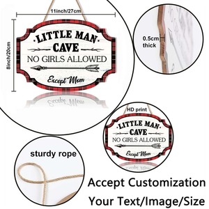 Panneau en bois Little Man Cave Panneaux de plaque murale suspendus, <span class=keywords><strong>chambre</strong></span> de porte boisée à carreaux de buffle <span class=keywords><strong>rouge</strong></span> <span class=keywords><strong>et</strong></span> <span class=keywords><strong>noir</strong></span>, décor en bois personnalisé pour <span class=keywords><strong>chambre</strong></span> à coucher - Product Image 2