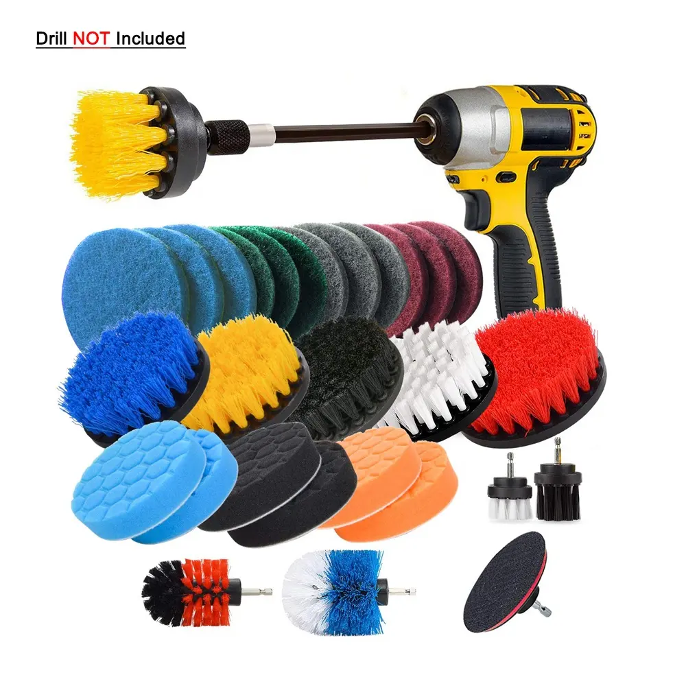 31 Pieces Drill Brush Scrub Pads with Long Reach Attachment with Extend Long Attachment All purpose Clean