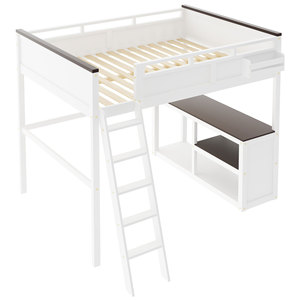 Dormitory <b>Bed</b> With Desk And Storage Shelf White <b>Space</b> <b>Saving</b> Bedroom Furniture For Children Adults Elderly - Product Image 5