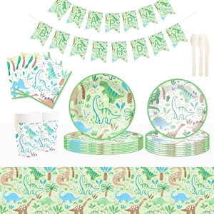 ชุดจานชามกระดาษลายไดโนเสาร์สีเขียว DAMAI สำหรับงานเลี้ยงวันเกิดเด็ก ของตกแต่งธีมไดโนเสาร์ จานกระดาษ ผ้าเช็ดปาก แก้วน้ำ สำหรับงานเลี้ยงฉลองเด็กอ่อน - Product Image 4