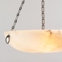 Lustre suspendu vintage de designer Burton, en albâtre espagnol, pour plafond, rond, pour villa, salon, en laiton antique et bronze