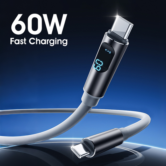 High Quality 3.3FT Visual Power Display Type C to Type C Cable 240W Super PD Fast Charger Data Cable