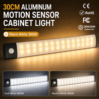 Lampu Kabinet Kristal Sensor Gerak Aluminium 30CM 3 Warna LED 2700K 5000K 6000K Modern Dapat Diredupkan CRI Tinggi 90 Dapur