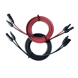 Cable de Extensión de Panel Solar, Cable de Cobre Negro y Rojo, Conector de Panel Solar PV, 4mm, 12AWG, 1 Par