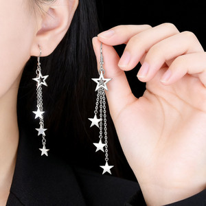 Personality Simple Star Earrings for Women Fashion Pentagram Long Tassel Hook Earring Jewelry - Product Image 2