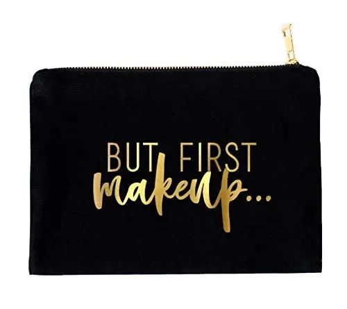 Qetesh New Black Cosmetic Make Up Bag tessuto organico tela di cotone cerniera Logo personalizzato borsa da viaggio per donna in vendita