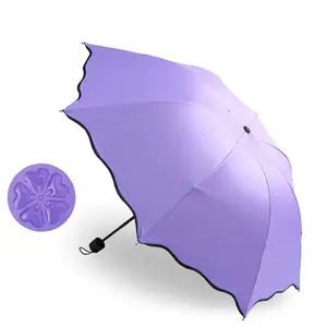 Tragbarer 3-klappbarer Regenschirm Blühender Kontakt Wasser Regenschirme Sonnenschutz Sonnenschirm UV Sonnenschirm