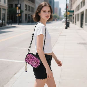 Mini Cute Pink Leopard Design Custom Logo Phone <b>Purse</b> Sling Fanny Pack Shoulder Bag Zip <b>Small</b> Crossbody Bag for Women - Product Image 5