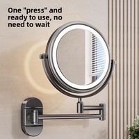 Miroir cosmétique mural double face pliable et extensible en acier avec fixation par ventouse, écran LED, écologique