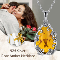 Bijoux de Offre Spéciale Collier pendentif goutte d'eau en ambre naturel en argent sterling 925 pour femmes