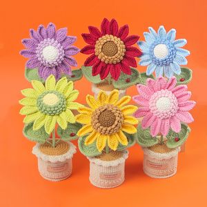 Plante en pot de tournesol multicolore Crochet Grande décoration florale tricotée en laine pour l'obtention du diplôme Pot de fleurs <span class=keywords><strong>coccinelle</strong></span> Halloween - Product Image 1