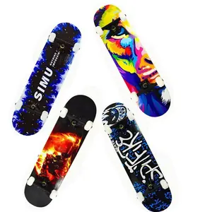 Low Noise Black Sand Pu Wheel Heat Transfer Printing Patineta Maple Skateboard Set Skateboard For Longboard