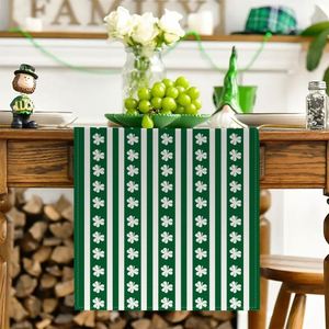 <b>Green</b> Printed Four-Leaf Clover Shamrock St. Patrick's Day Woven Table <b>Runner</b> Home Use Dining Table Accessory Seasonal Kitchen - Product Image 1