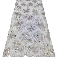 Tissu de Mariée de Luxe en Dentelle Perlée avec Paillettes et Broderies, Doublure Non Tissée de Poids Moyen pour Mariage et Textile de Maison