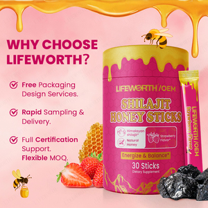 Lifeworth Fórmula 4 en 1 Azafrán Shilajit Shatavari <span class=keywords><strong>Miel</strong></span> Energiza Equilibra 30 Palitos <span class=keywords><strong>de</strong></span> <span class=keywords><strong>Miel</strong></span> Suplemento Dietético para Mujeres - Product Image 3