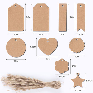 Etiquetas colgantes de papel kraft Sino Kraft en blanco de 7x4cm, 7x2cm, 5cm, redondas, en forma de corazón y estrella con cordel para empaque de regalos - Product Image 1