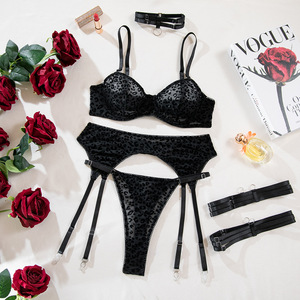 Nuevo Conjunto de Lencería Erótica Transparente con Estampado de Leopardo, Venta al por Mayor de Fábrica, Conjunto de Lencería Sexy de Cinco Piezas - Product Image 5