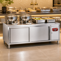 Table de travail en acier inoxydable de 1800 mm avec armoires chauffantes et porte coulissante simple pour restaurant