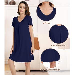 Camisón de Viscosa Personalizado para Mujer, Manga Corta, Cuello en V, Ropa de Dormir Suave y Cómoda - Product Image 4