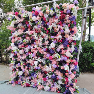 2,4 m x 2,4 m Pared de flores enrollable boda artificial púrpura artificial enrollable decoración de pared de flores - Product Image 4