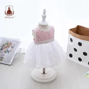 One Piece Großhandel Pink & White, Polka Dot Kleid Nettes Baby Girl Baumwoll kleid Mit Hut/