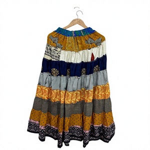 <b>Boho</b> Patchwork <b>Maxi</b> <b>Skirt</b> For Women, Silk Patchwork Tiered Midi <b>Skirt</b>, Elastic Waist <b>Skirt</b>, <b>Boho</b> Festival <b>Skirt</b>, Gift For Her - Product Image 1
