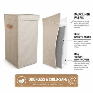 <span class=keywords><strong>Panier</strong></span> à <span class=keywords><strong>linge</strong></span> en <span class=keywords><strong>tissu</strong></span> haut avec couvercle 35*30*55cm, <span class=keywords><strong>panier</strong></span> de rangement <span class=keywords><strong>pliable</strong></span> texturé en lin avec poignée latérale pour chambre et salle de bain OEM - Product Image 4