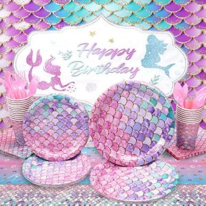 Girls Baby Shower <b>Mermaid</b> <b>Theme</b> <b>Birthday</b> Decorations Ocean Party Supplies Disposable Dinnerware - Product Image 3