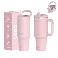 Gobelet isotherme portable personnalisé en gros, en acier inoxydable à double paroi, 40oz 32oz 30oz, avec poignée et paille