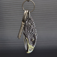 Couteau de poche pliant mini à poignée Aigle imprimée en 3D, lame en acier inoxydable 5Cr15 finition Stonewashed, porte-clés EDC pour camping et activités de plein air
