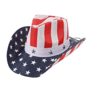 High Quality Cool Texas Style Paper Straw Wholesale Man's Wide Brim Cowboy Sun <strong>Hats</strong> With Classic Usa Flag Painting - Product Image 4