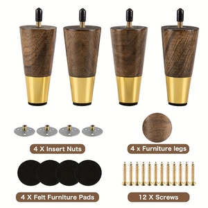 중반 세기 현대 4 인치 다크 브라운 라운드 테이퍼 나무 가구 다리 황동 기본 현대 스타일 소파 다리 캐비닛 침대 다리 - Product Image 6