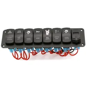 12V Zwart 7 Bende Schakelpaneel Rvs Drukknop Auto Marine Boot 4.2a Dual Usb Oplader Stopcontact Led Tuimelschakelaar