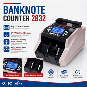 Contabanconote 2832 con Tramoggia Grande da 300 banconote, Senza Ricarica, Schermo TFT, Rilevamento UV MG IR MT 3D, Conteggio Valori, 1000 banconote/min per il Settore Retail - Product Image 1
