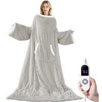 Peignoir chauffant surdimensionné, couverture chauffante portable en flanelle douce à rayures avec régulateur de température