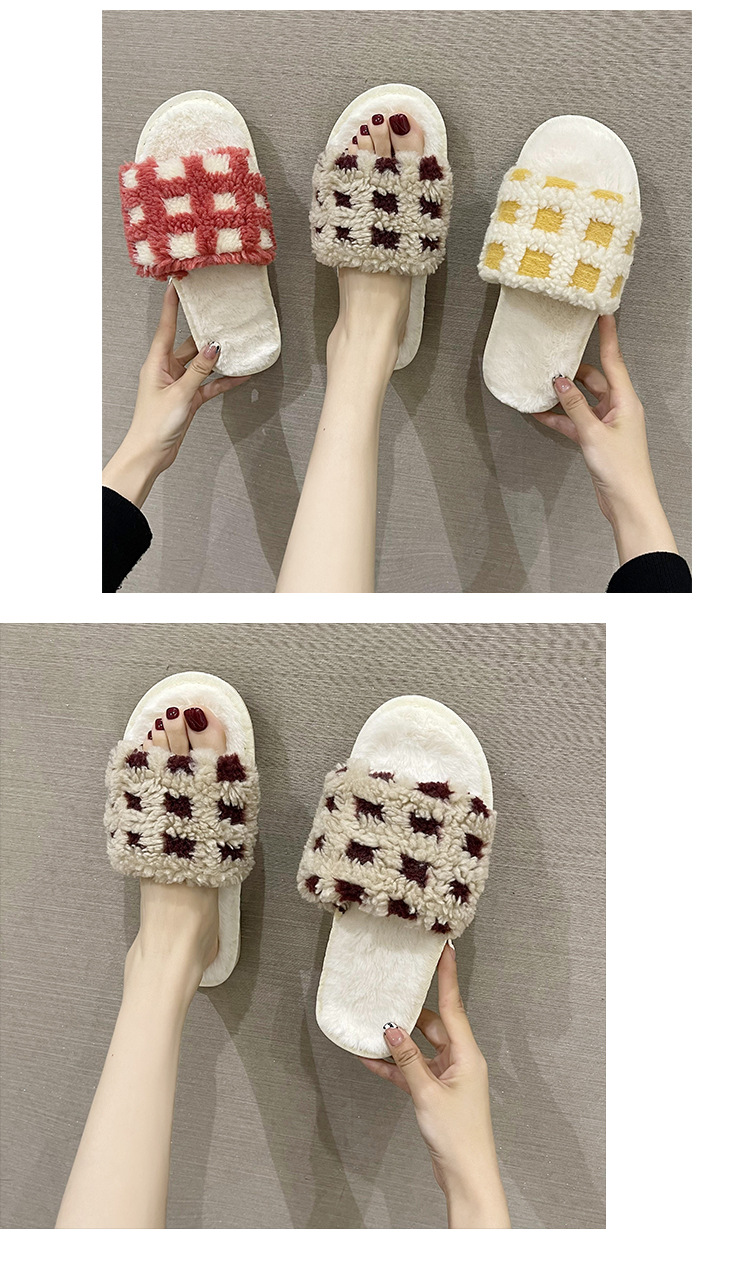 2023 Spring New Flat Slides Fluffy Slippers Women Home Cotton Slippers Comfortable Shoes