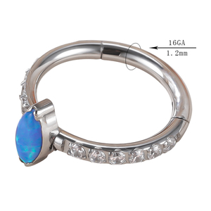 Toptan ASTM F-136Titanium Piercing CZ açacağı yüz markiz <span class=keywords><strong>Opal</strong></span> & CZ taş merkezi menteşeli Segment <span class=keywords><strong>Hoop</strong></span> burun yüzük - Product Image 5